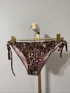 Shade & Shore Leopard Tie-Side Bikini Bottoms - Pink, Brown & Black- small